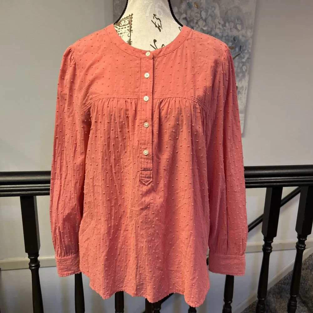 LOFT Women's Quarter Button Blouse Pink w Speckles Size Large - Picture 1 of 7